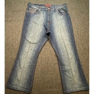 Jenny Jo Y2K Women‎ 21/22 Blue Flare Leg Contrast Stitch Denim Jeans High Rise